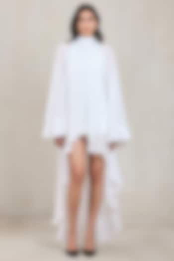 Off-White Chiffon Polka Dot High-Low Mini Cocktail Dress by Deme by Gabriella at Pernia's Pop Up Shop