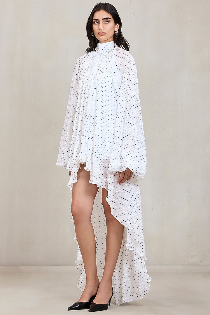 Off-White Chiffon Polka Dot High-Low Mini Cocktail Dress by Deme by Gabriella at Pernia's Pop Up Shop