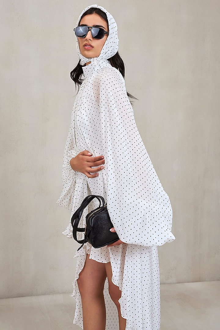 Off-White Chiffon Polka Dot High-Low Mini Cocktail Dress by Deme by Gabriella at Pernia's Pop Up Shop