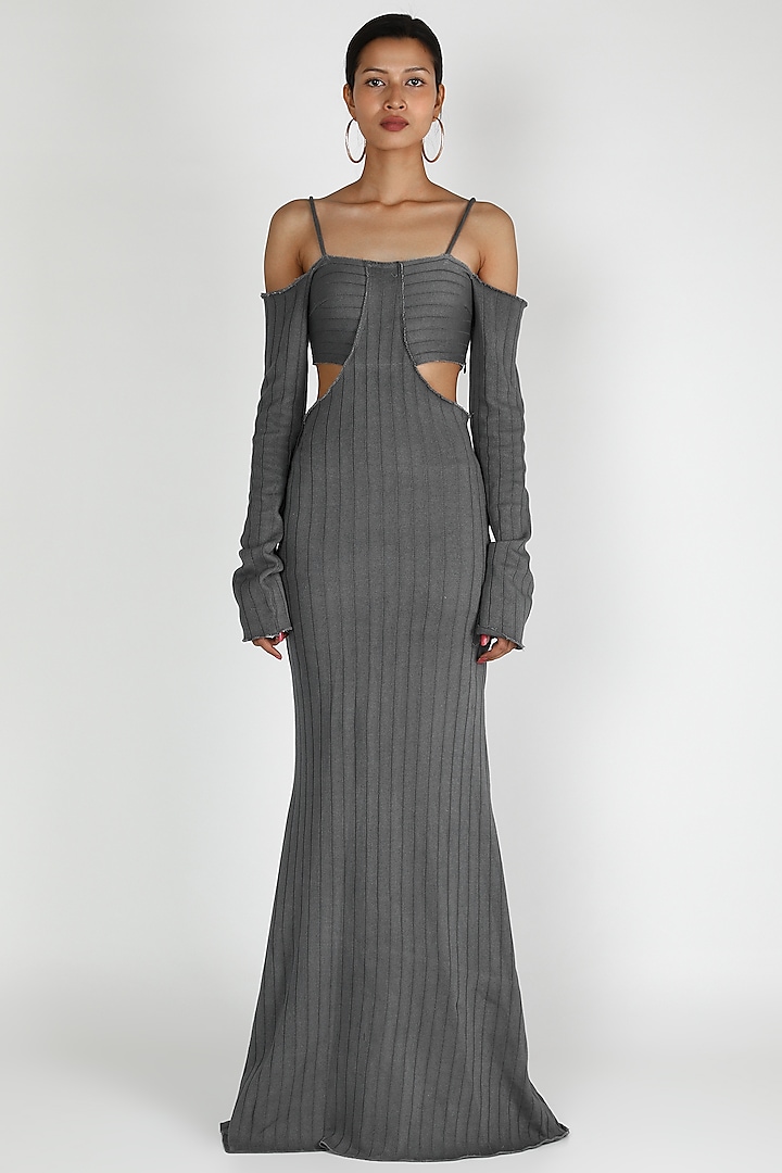 Grey Maxi Dress With Waist Cutout by Deme by Gabriella