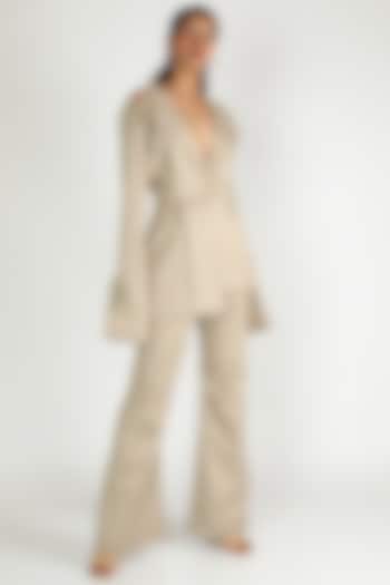 Beige Suiting Pants by Deme by Gabriella
