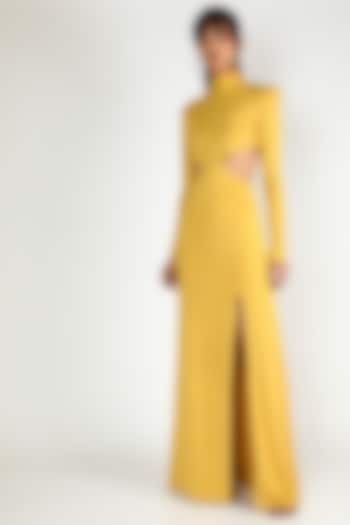 Yellow Gown With Exaggerated Shoulders by Deme by Gabriella