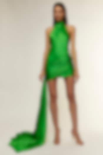 Green Satin Mini Dress by Deme by Gabriella