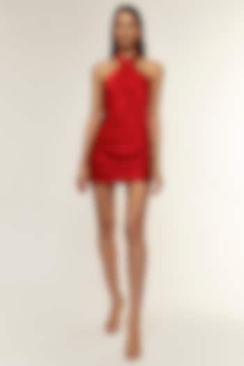 Red Satin Mini Dress by Deme by Gabriella