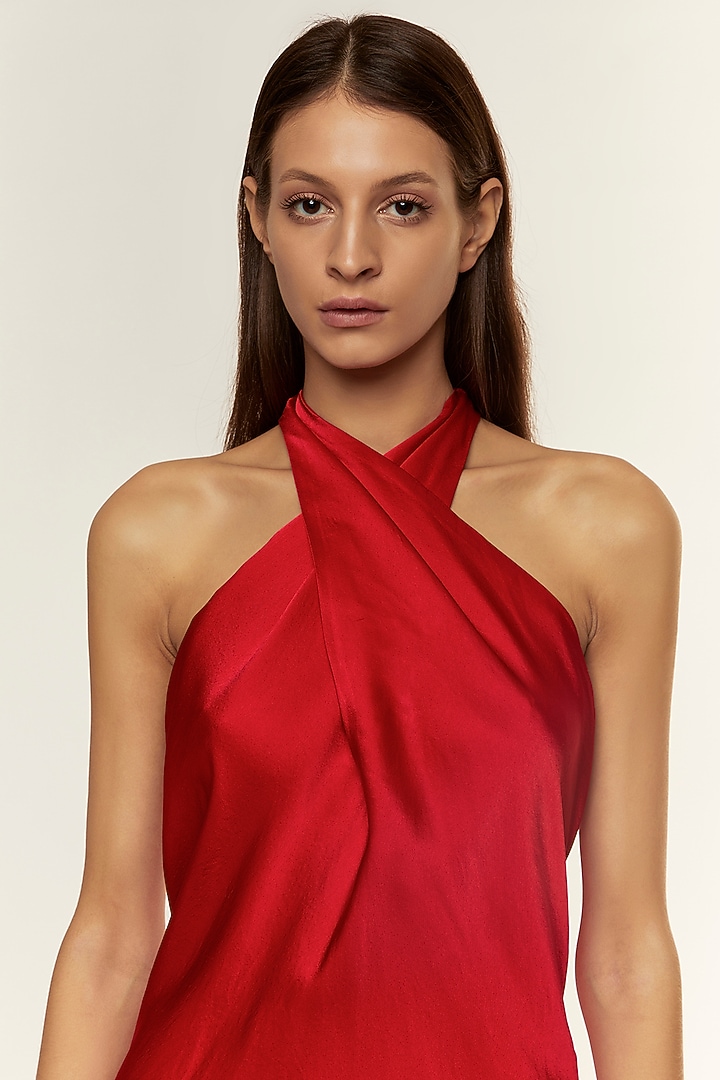 Red Satin Mini Vacation Dress by Deme by Gabriella at Pernia's Pop Up Shop