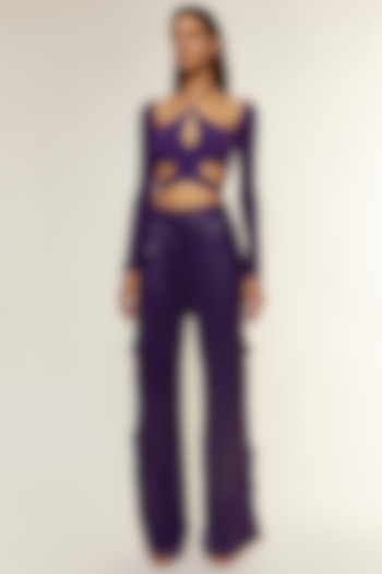 Purple Sequin Cargo Pant Set by Deme by Gabriella