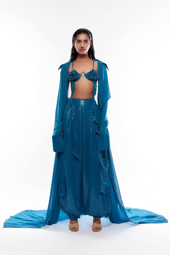 Turquoise Blue Chiffon Cape Set by Deme by Gabriella at Pernia's Pop Up Shop