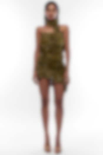 Olive Green Sequins Floral Dress by Deme by Gabriella
