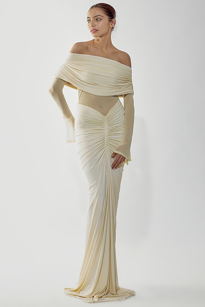 Off-White Malai Lycra & Net Gown by Deme by Gabriella