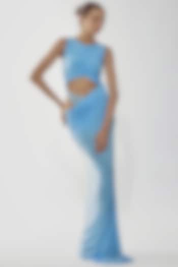 Blue Malai Lycra & Net Maxi Dress by Deme by Gabriella