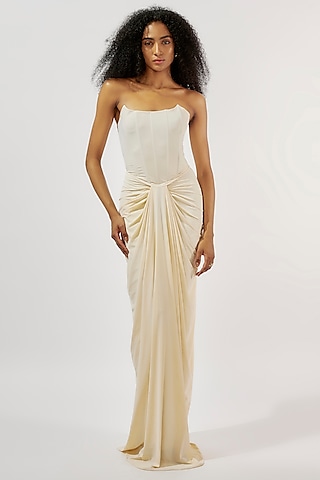 Ivory Malai Lycra Corset Gown by Deme by Gabriella