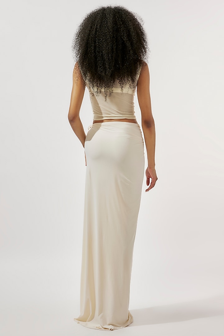 Ivory Malai Lycra Draped Skirt Set by Deme by Gabriella at Pernia's Pop Up Shop