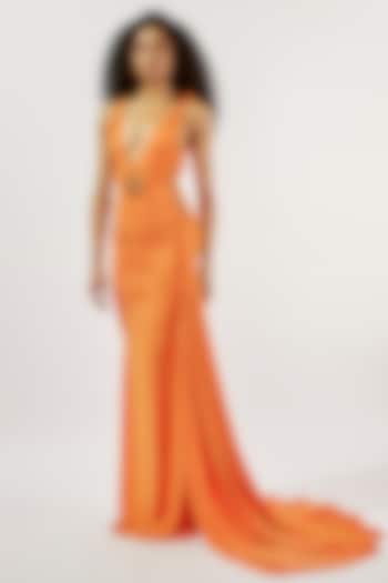 Orange Malai Lycra Gown by Deme by Gabriella