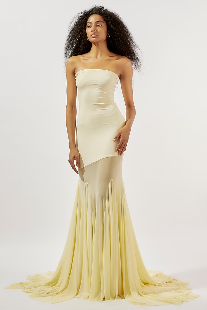 Butter Yellow Malai Lycra Tube Engagement Gown by Deme by Gabriella at Pernia's Pop Up Shop