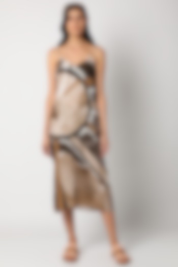 Brown Digital Printed Slip Dress by Deme by Gabriella