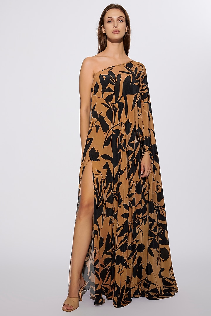 Multi-Colored Crepe Printed One Shoulder Dress by Deme by Gabriella