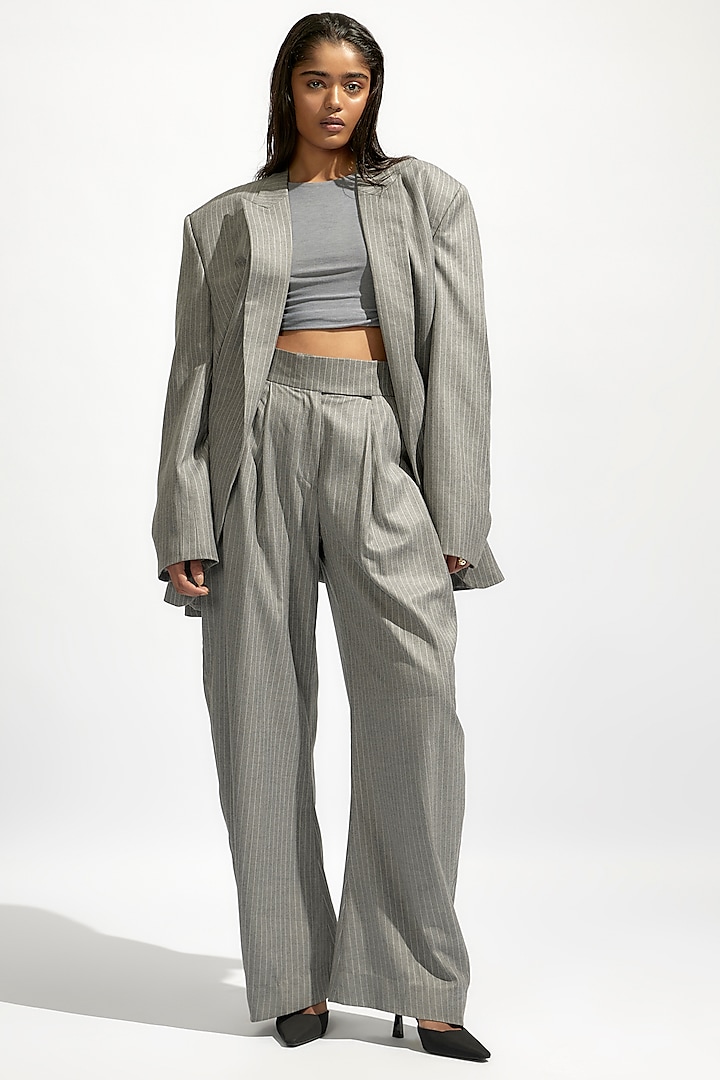 Grey Suiting & Jersey Blazer Set by Deme by Gabriella