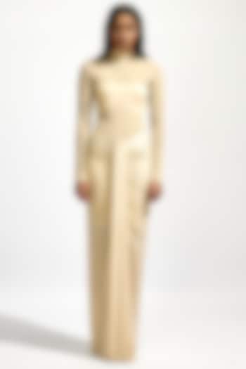 Off-White Malai Lycra & Net Draped High Neck Dress by Deme by Gabriella