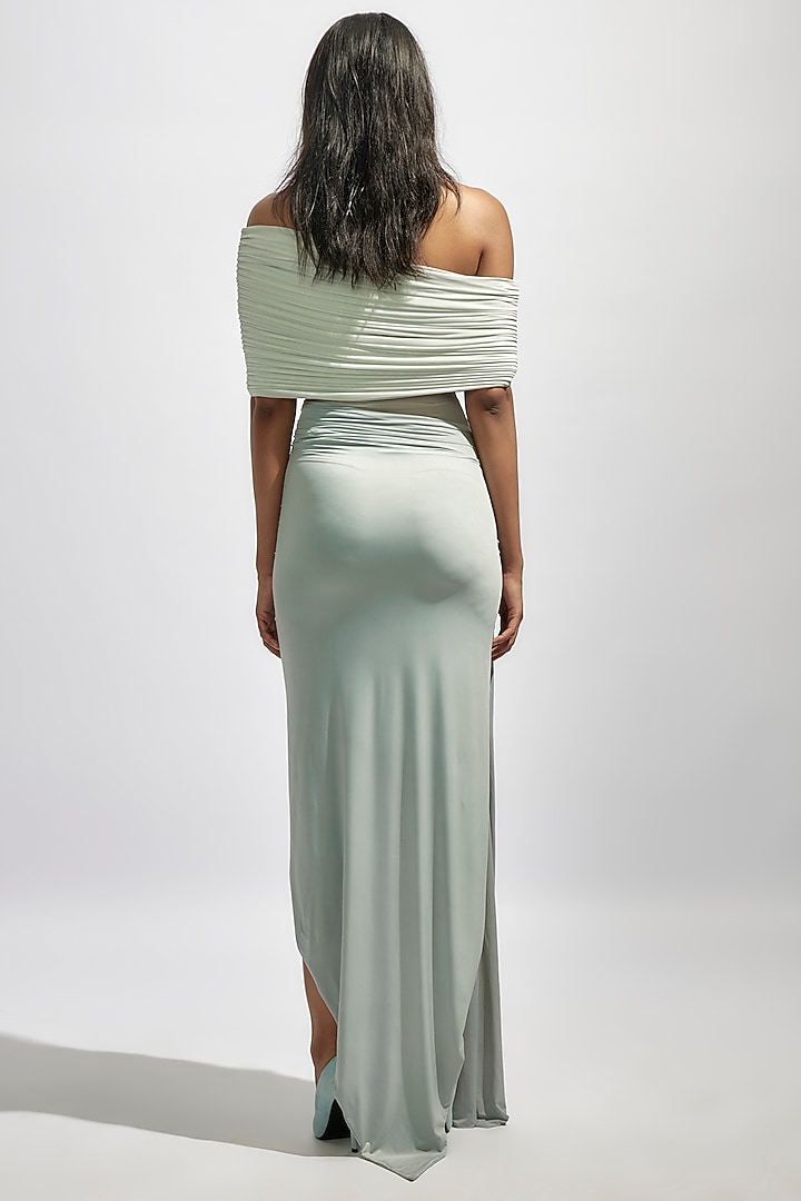 Grey Net Off-Shoulder Ruched Vacation Dress by Deme by Gabriella at Pernia's Pop Up Shop