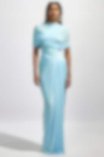 Blue Net Draped Dress by Deme by Gabriella