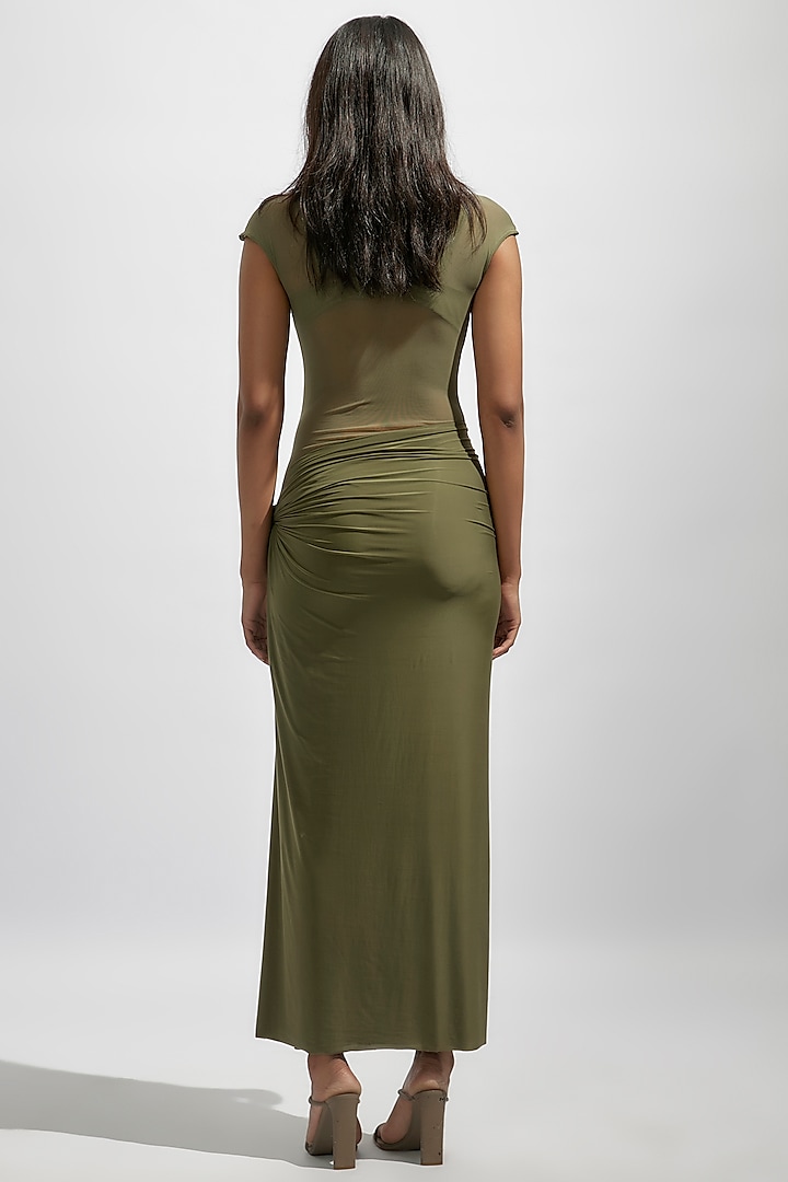 Olive Green Malai Lycra & Net Vacation Dress With Bralette by Deme by Gabriella at Pernia's Pop Up Shop