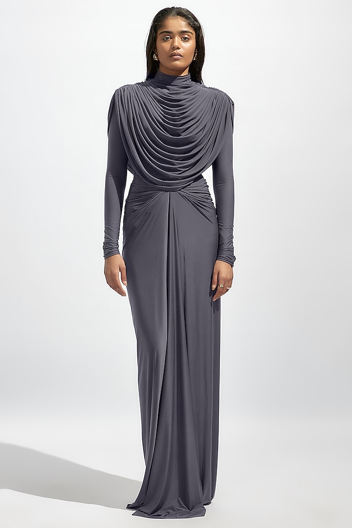 Purple Malai Lycra & Net Gown by Deme by Gabriella