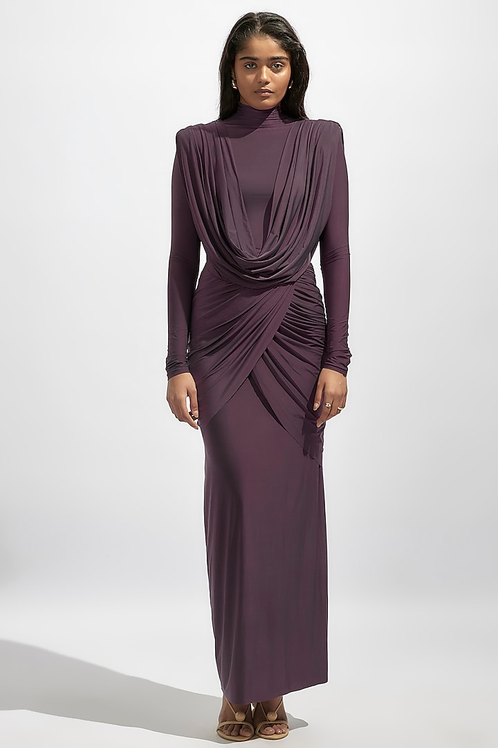 Purple Malai Lycra Cowl Dress by Deme by Gabriella