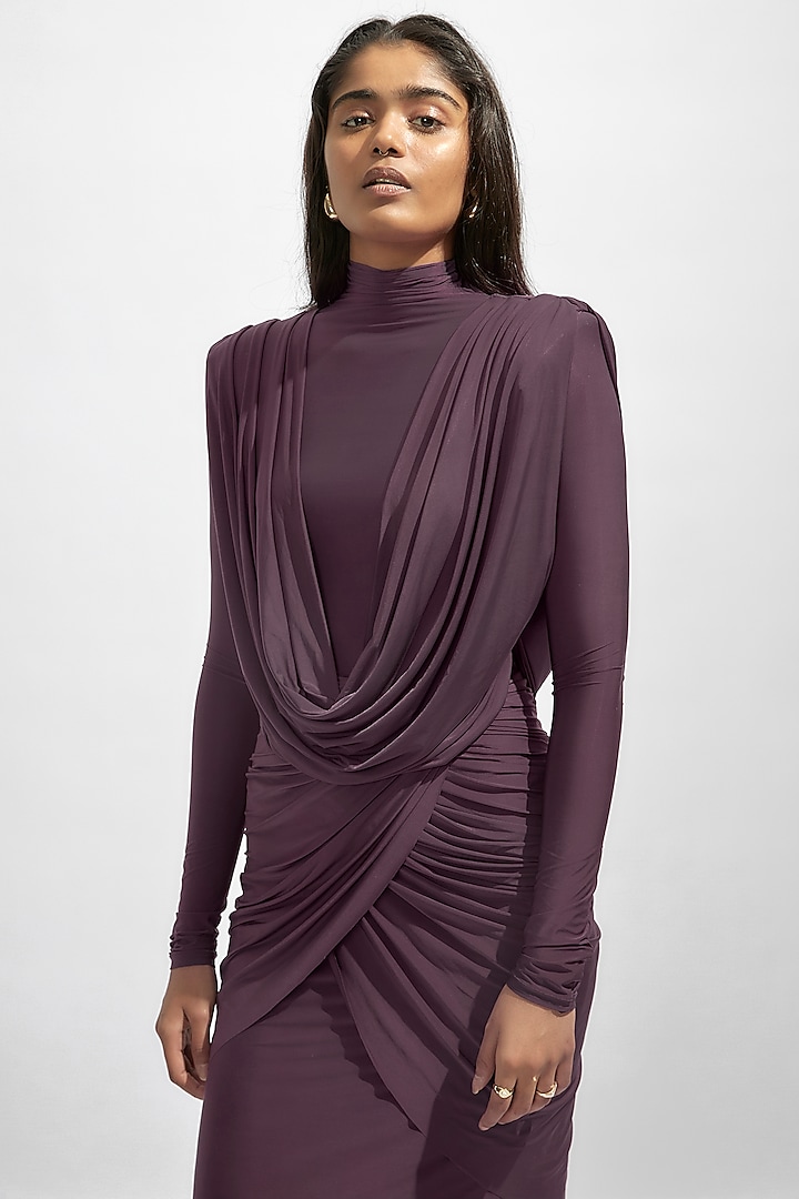 Purple Malai Lycra Cowl Vacation Dress by Deme by Gabriella at Pernia's Pop Up Shop