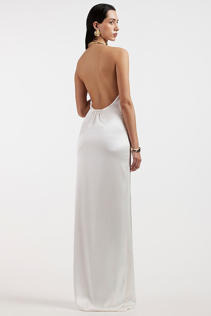 White Satin Draped Engagement Gown by Deme by Gabriella at Pernia's Pop Up Shop