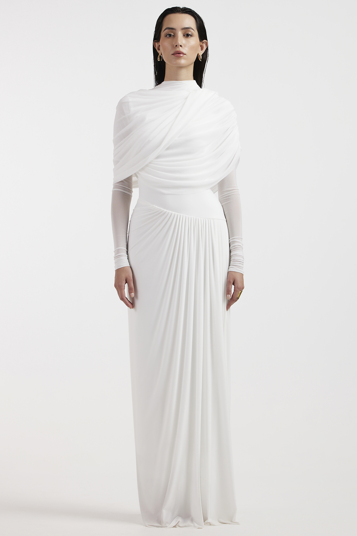 White Malai & Net Draped Vacation Dress by Deme by Gabriella at Pernia's Pop Up Shop