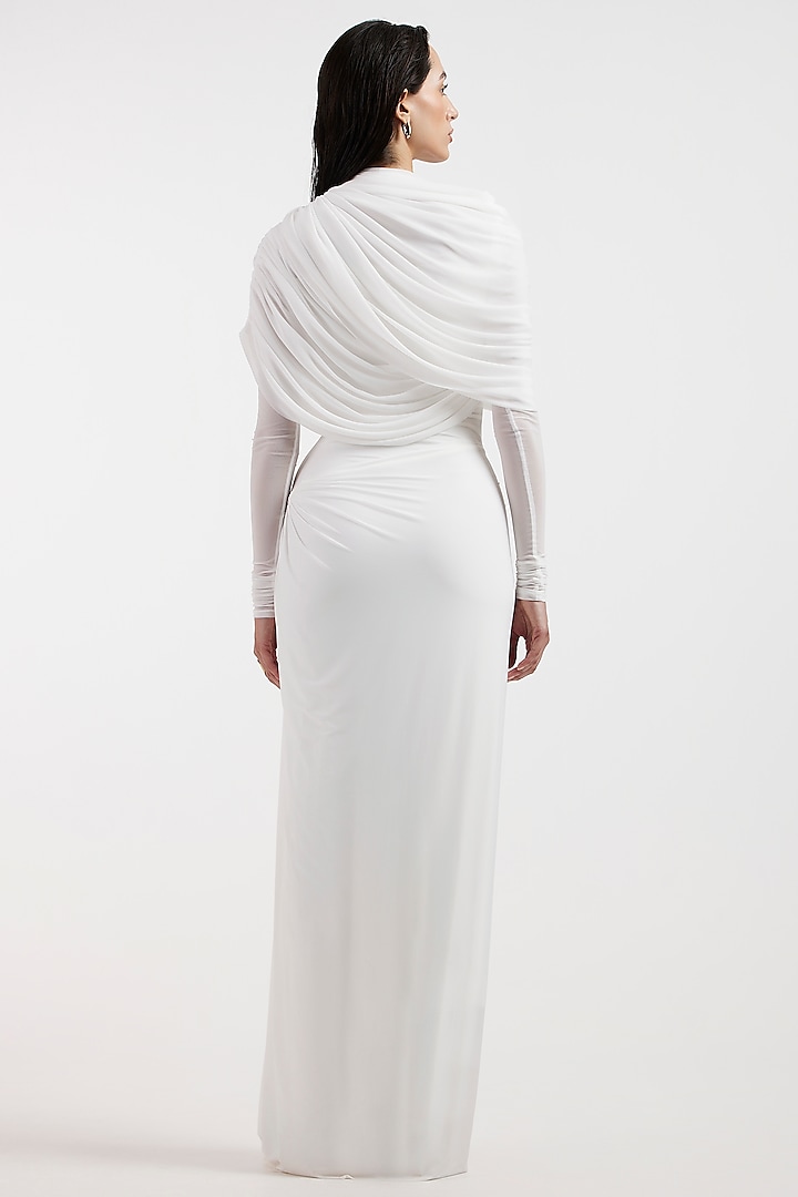 White Malai & Net Draped Cocktail Dress by Deme by Gabriella at Pernia's Pop Up Shop