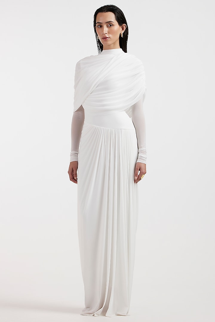 White Malai & Net Draped Cocktail Dress by Deme by Gabriella at Pernia's Pop Up Shop