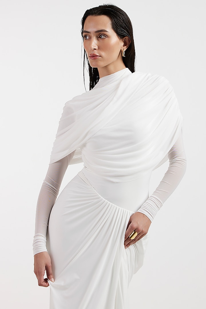White Malai & Net Draped Cocktail Dress by Deme by Gabriella at Pernia's Pop Up Shop