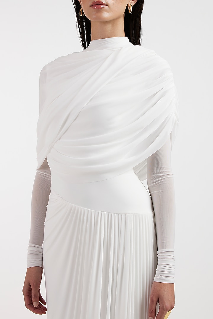 White Malai & Net Draped Cocktail Dress by Deme by Gabriella at Pernia's Pop Up Shop