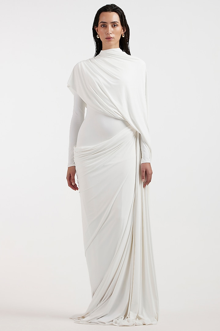 White Malai Lycra Cowl Engagement Gown by Deme by Gabriella at Pernia's Pop Up Shop