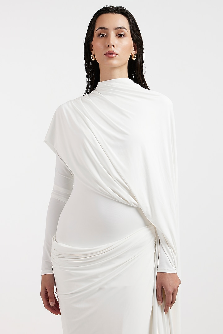 White Malai Lycra Cowl Engagement Gown by Deme by Gabriella at Pernia's Pop Up Shop