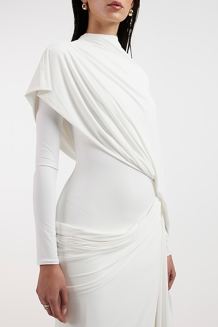 White Malai Lycra Cowl Engagement Gown by Deme by Gabriella at Pernia's Pop Up Shop