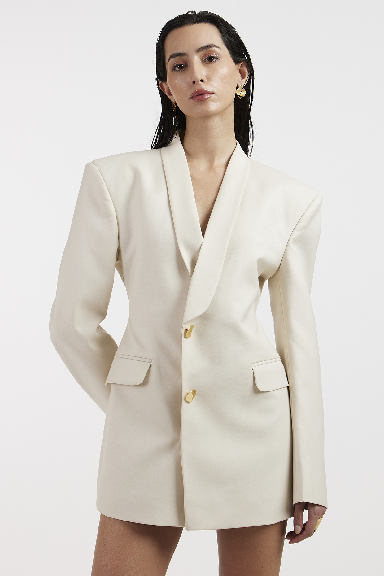 Off-White Suiting Cinched Waist Blazer Vacation Dress by Deme by Gabriella at Pernia's Pop Up Shop
