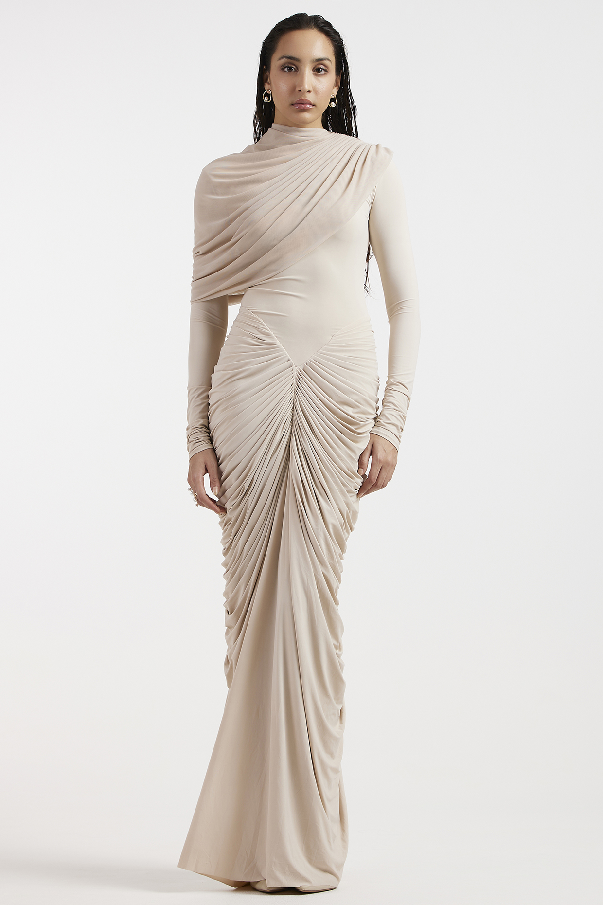 Ivory Malai & Net Draped Cocktail Dress by Deme by Gabriella at Pernia's Pop Up Shop