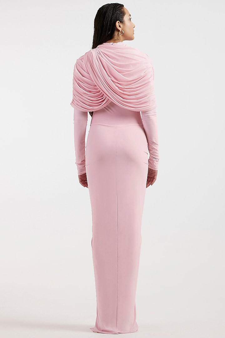 Baby Pink Malai & Net Draped Cocktail Dress by Deme by Gabriella at Pernia's Pop Up Shop