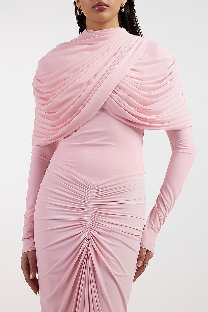 Baby Pink Malai & Net Draped Cocktail Dress by Deme by Gabriella at Pernia's Pop Up Shop