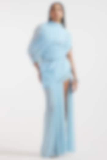 Baby Blue Malai & Net Draped Cocktail Dress by Deme by Gabriella at Pernia's Pop Up Shop