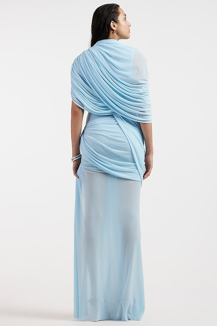 Baby Blue Malai & Net Draped Cocktail Dress by Deme by Gabriella at Pernia's Pop Up Shop