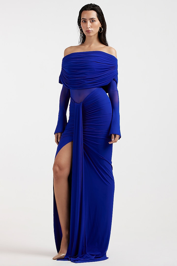 Royal Blue Malai & Net Gathered Tube Engagement Gown by Deme by Gabriella at Pernia's Pop Up Shop