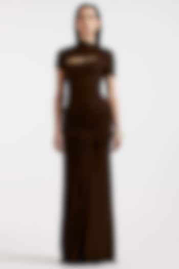 Espresso Brown Malai Draped Cocktail Dress by Deme by Gabriella at Pernia's Pop Up Shop