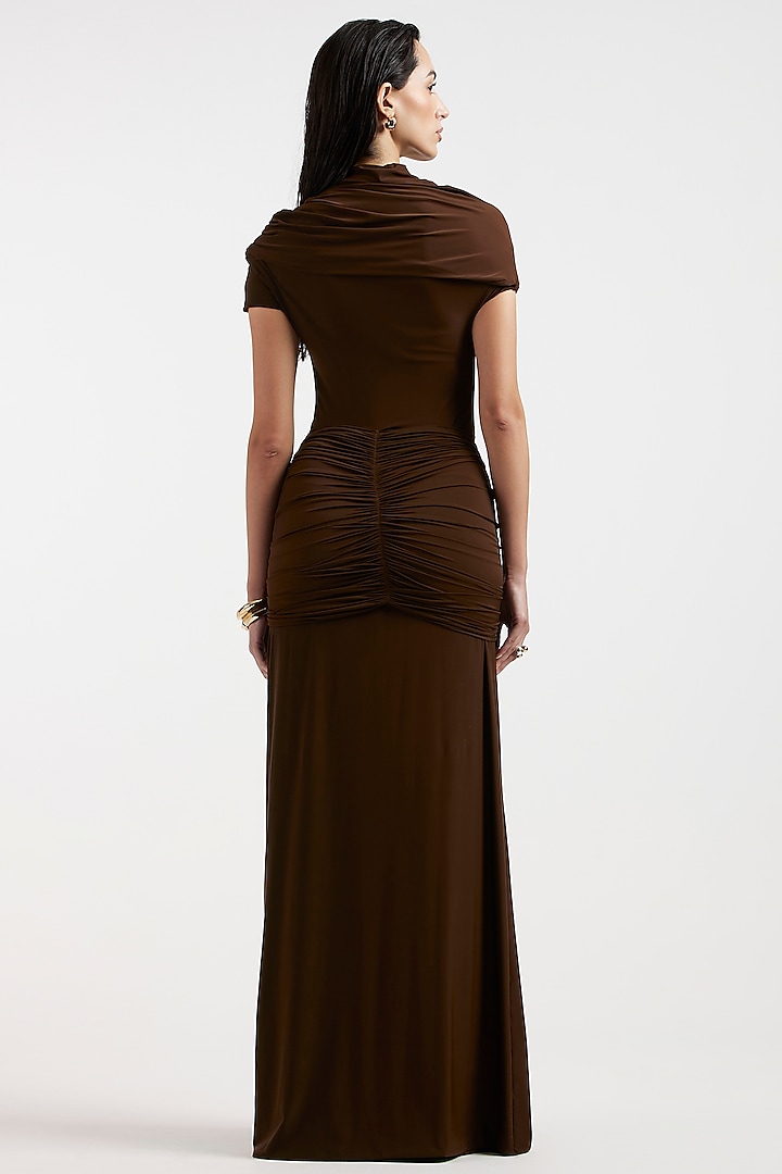 Espresso Brown Malai Draped Cocktail Dress by Deme by Gabriella at Pernia's Pop Up Shop