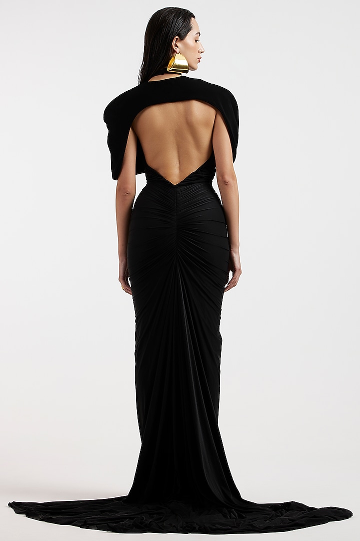 Black Malai & Ferrari Trail Hugging Engagement Gown With Cape by Deme by Gabriella at Pernia's Pop Up Shop