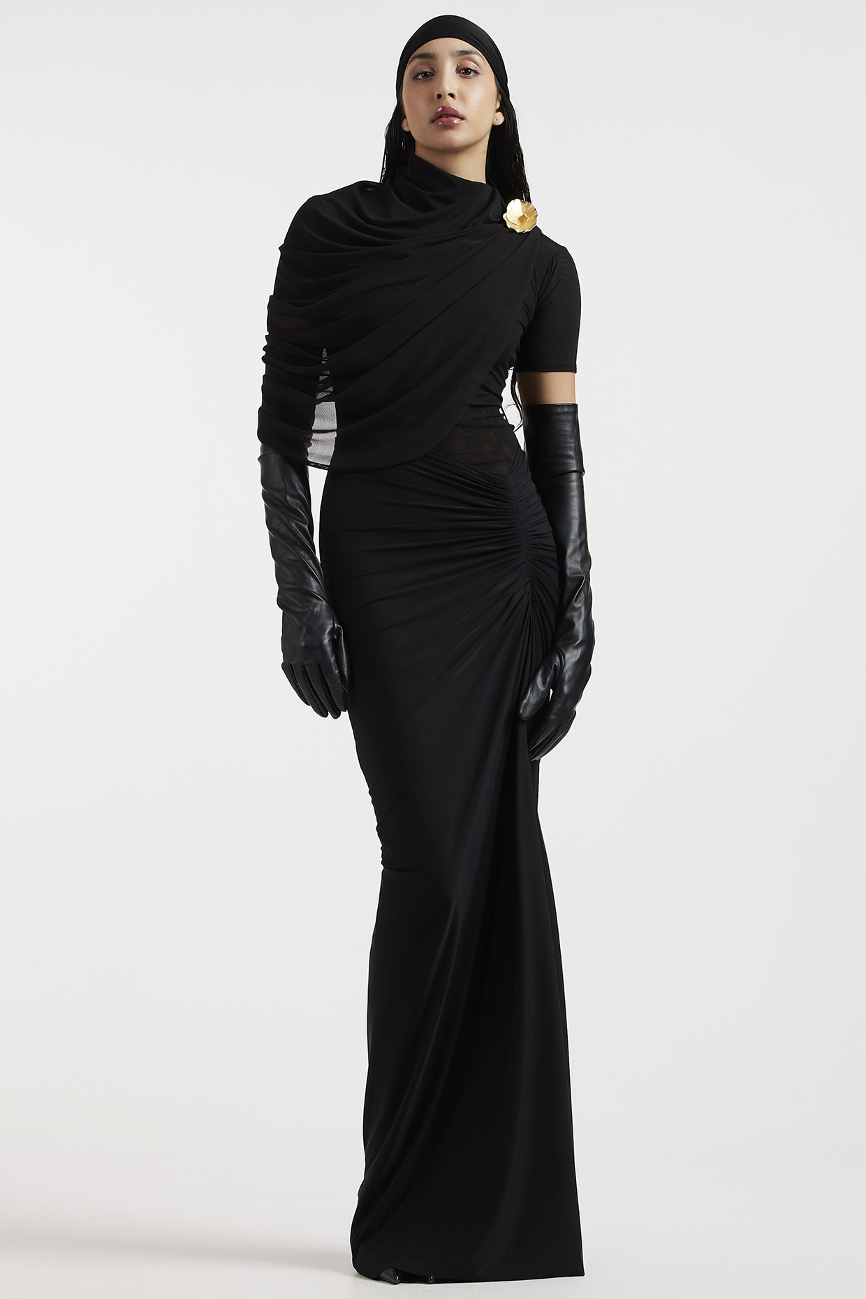 Black Malai & Net Draped Dress by Deme by Gabriella at Pernia's Pop Up Shop