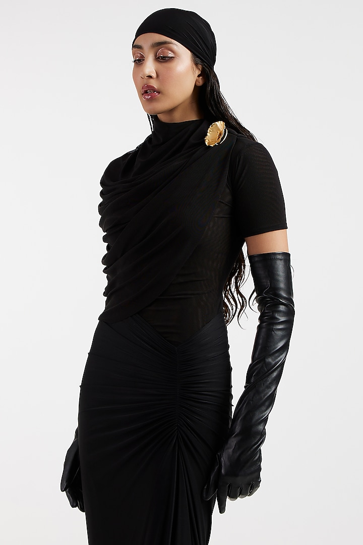Black Malai & Net Draped Cocktail Dress by Deme by Gabriella at Pernia's Pop Up Shop