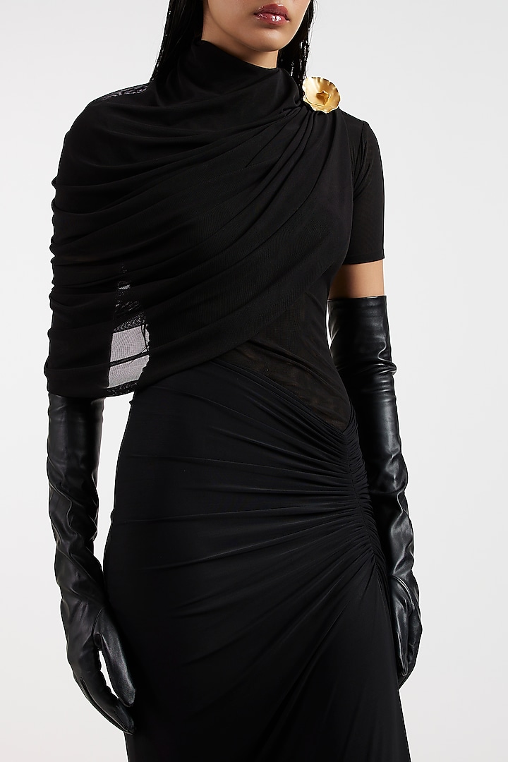 Black Malai & Net Draped Cocktail Dress by Deme by Gabriella at Pernia's Pop Up Shop